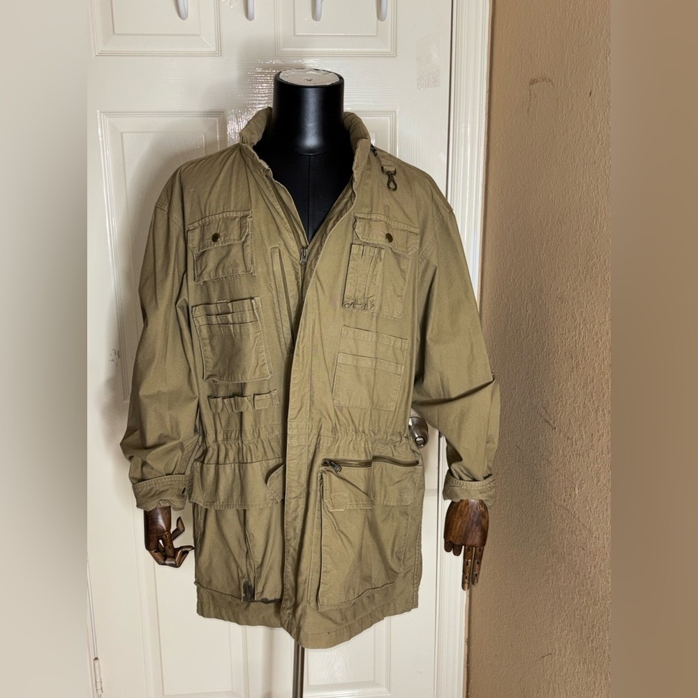 Vintage Banana Republic Safari Jacket Large Tan Photography Packable Hood​​​ - Picture 6 of 12